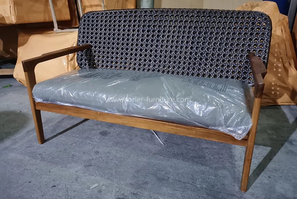 Outdoor Weather Resistant Teak Wood Rattan Sofa Set