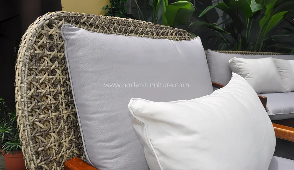 Outdoor Weather Resistant Teak Wood Rattan Sofa Set